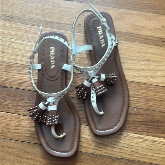 Prada Shoes - Prada Women's Brown and White tassel Sandals